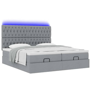 Οθωμανικό κρεβάτι με στρώματα & LEDs Ανοιχτό γκρι ύφασμα - Pakobazaar