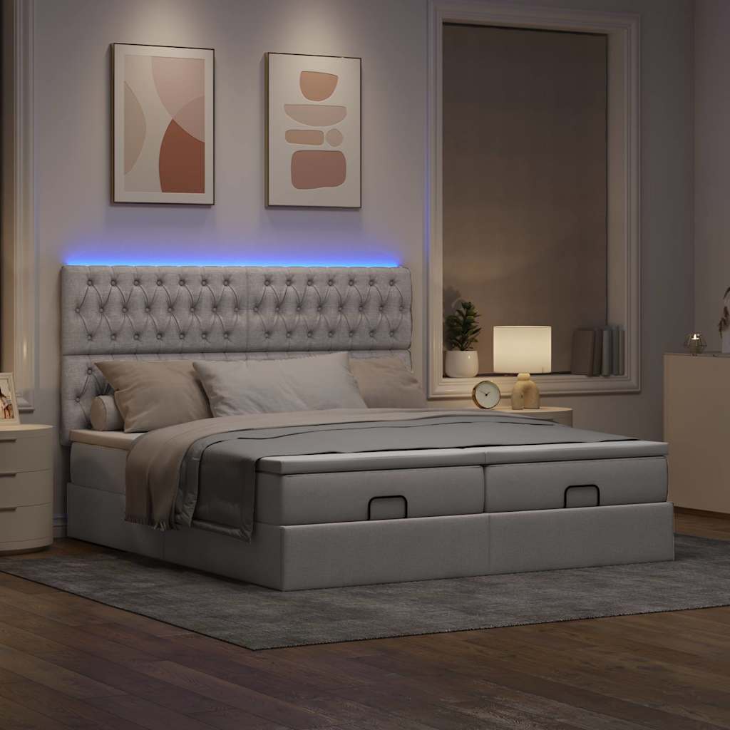 Οθωμανικό κρεβάτι με στρώματα & LEDs Taupe 200x200cm ύφασμα