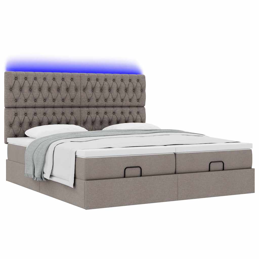 Οθωμανικό κρεβάτι με στρώματα & LEDs Taupe 200x200cm ύφασμα