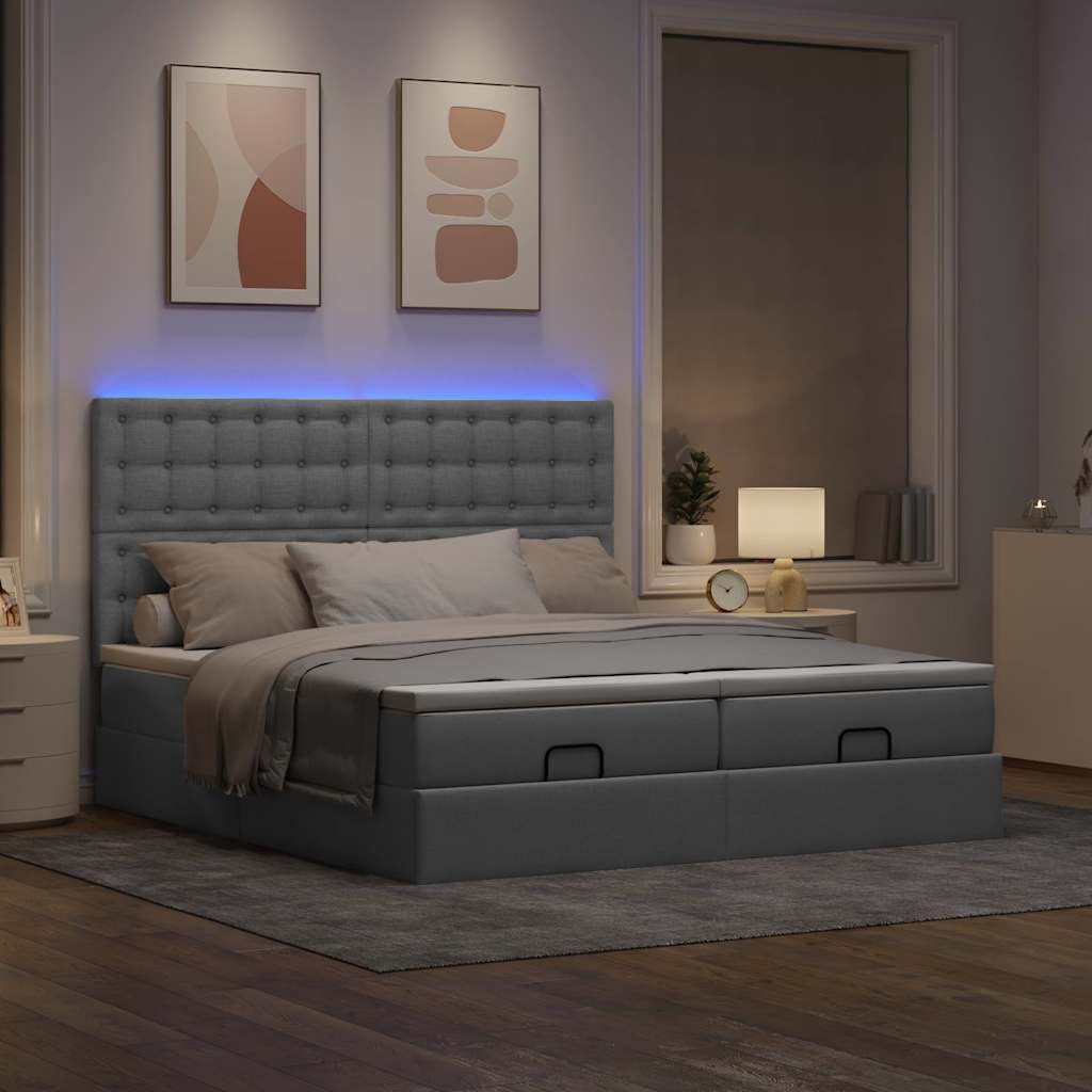 Οθωμανικό κρεβάτι με στρώματα & LEDs Ανοιχτό γκρι ύφασμα - Pakobazaar