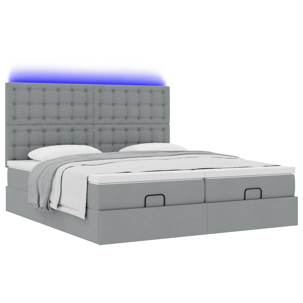 Οθωμανικό κρεβάτι με στρώματα & LEDs Ανοιχτό γκρι ύφασμα - Pakobazaar