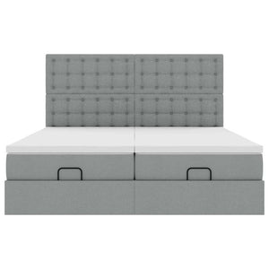 Οθωμανικό κρεβάτι με στρώματα & LEDs Ανοιχτό γκρι ύφασμα - Pakobazaar