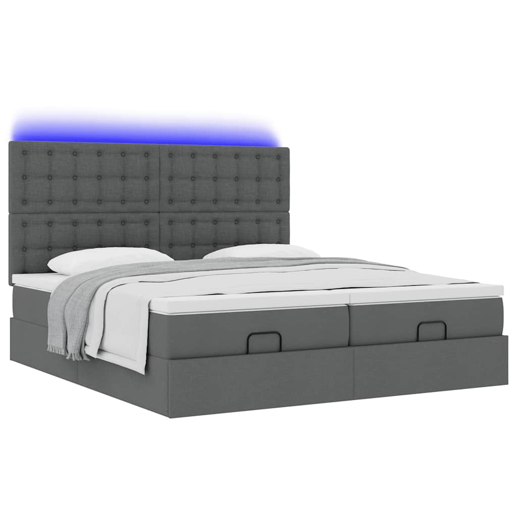 Οθωμανικό κρεβάτι με στρώματα&LEDs Σκούρο γκρι 160x200cm ύφασμα - Pakobazaar