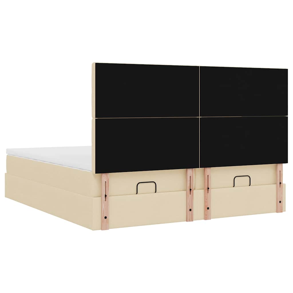 Οθωμανικό κρεβάτι με στρώματα & LEDs Κρέμα 160x200cm ύφασμα