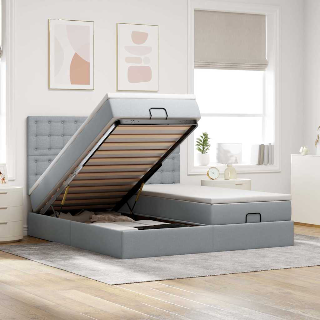 Οθωμανικό κρεβάτι με στρώματα & LEDs Ανοιχτό γκρι ύφασμα - Pakobazaar