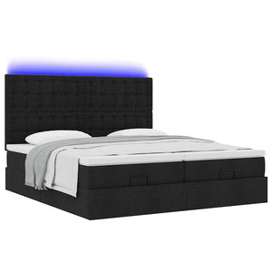 Οθωμανικό κρεβάτι με στρώματα & LEDs Μαύρο ύφασμα 180x200cm