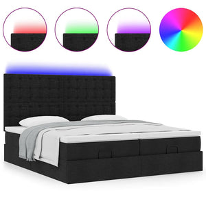 Οθωμανικό κρεβάτι με στρώματα & LEDs Μαύρο 200x200cm ύφασμα - Pakobazaar