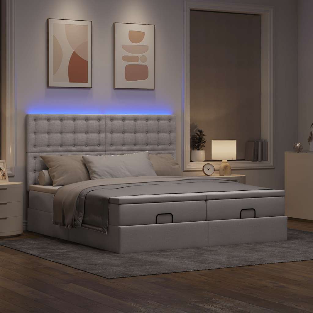 Οθωμανικό κρεβάτι με στρώματα & LEDs Taupe 200x200cm ύφασμα