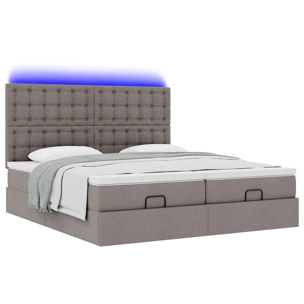 Οθωμανικό κρεβάτι με στρώματα & LEDs Taupe 200x200cm ύφασμα