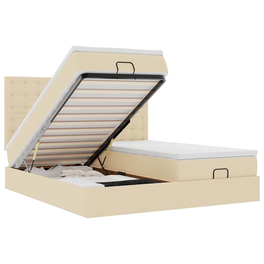 Οθωμανικό κρεβάτι με στρώματα & LEDs Κρέμα 200x200cm ύφασμα