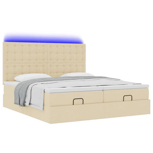 Οθωμανικό κρεβάτι με στρώματα & LEDs Κρέμα 200x200cm ύφασμα