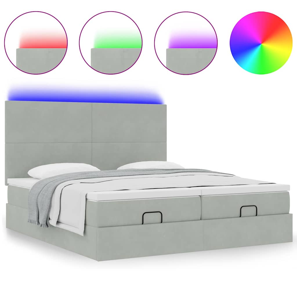 Οθωμανικό κρεβάτι με στρώματα & LEDs Ανοιχτό γκρι Βελούδο - Pakobazaar
