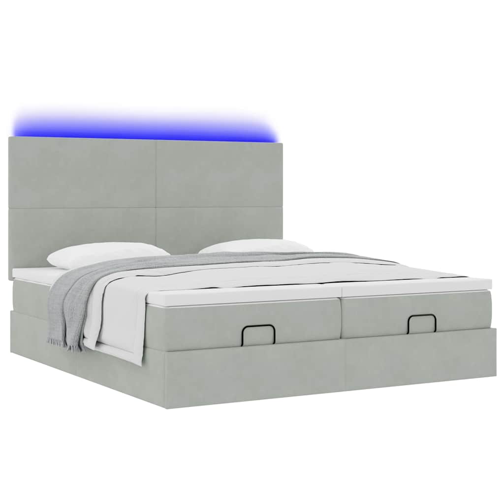 Οθωμανικό κρεβάτι με στρώματα & LEDs Ανοιχτό γκρι Βελούδο - Pakobazaar