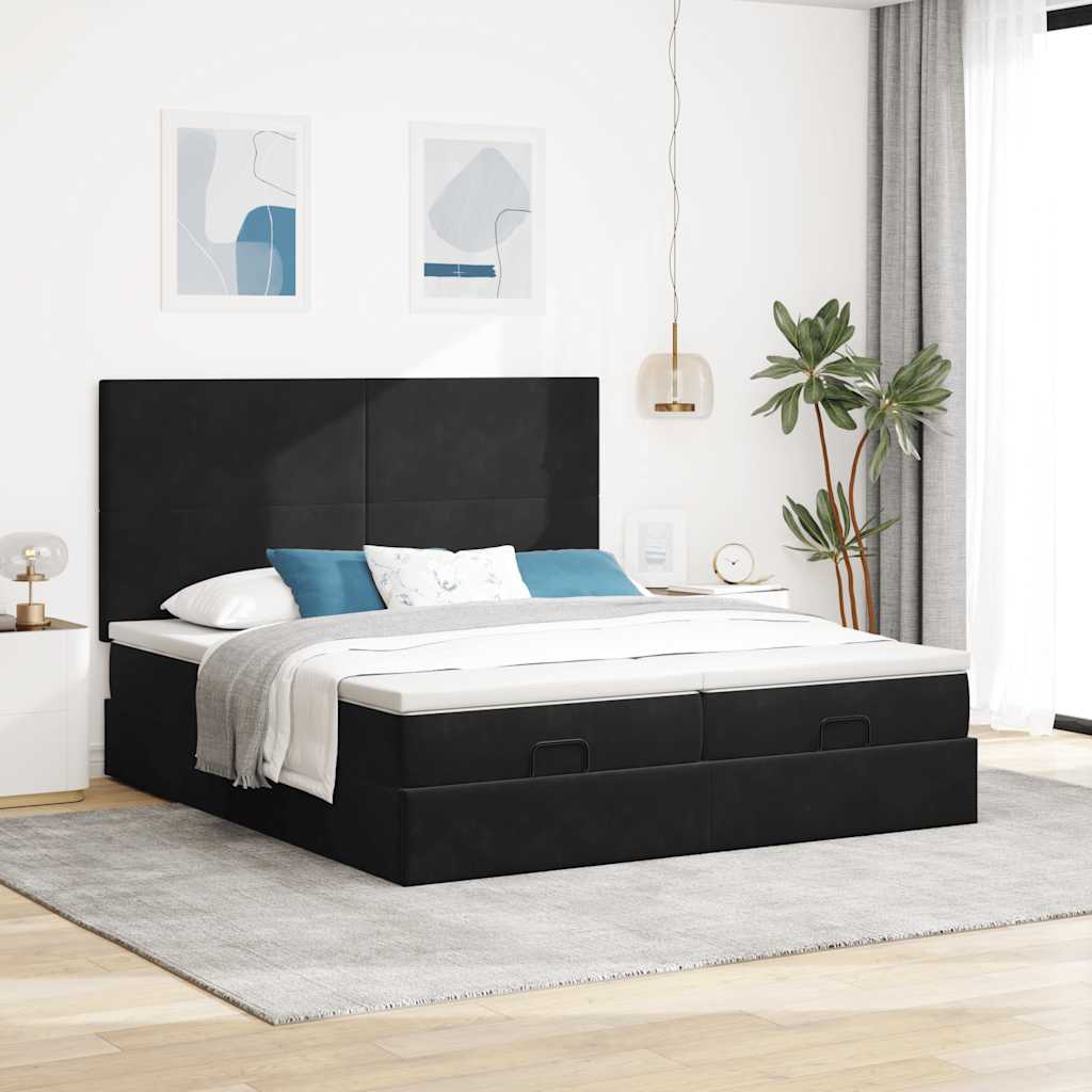 Οθωμανικό κρεβάτι με στρώματα & LEDs Μαύρο 180x200cm Velvet - Pakobazaar