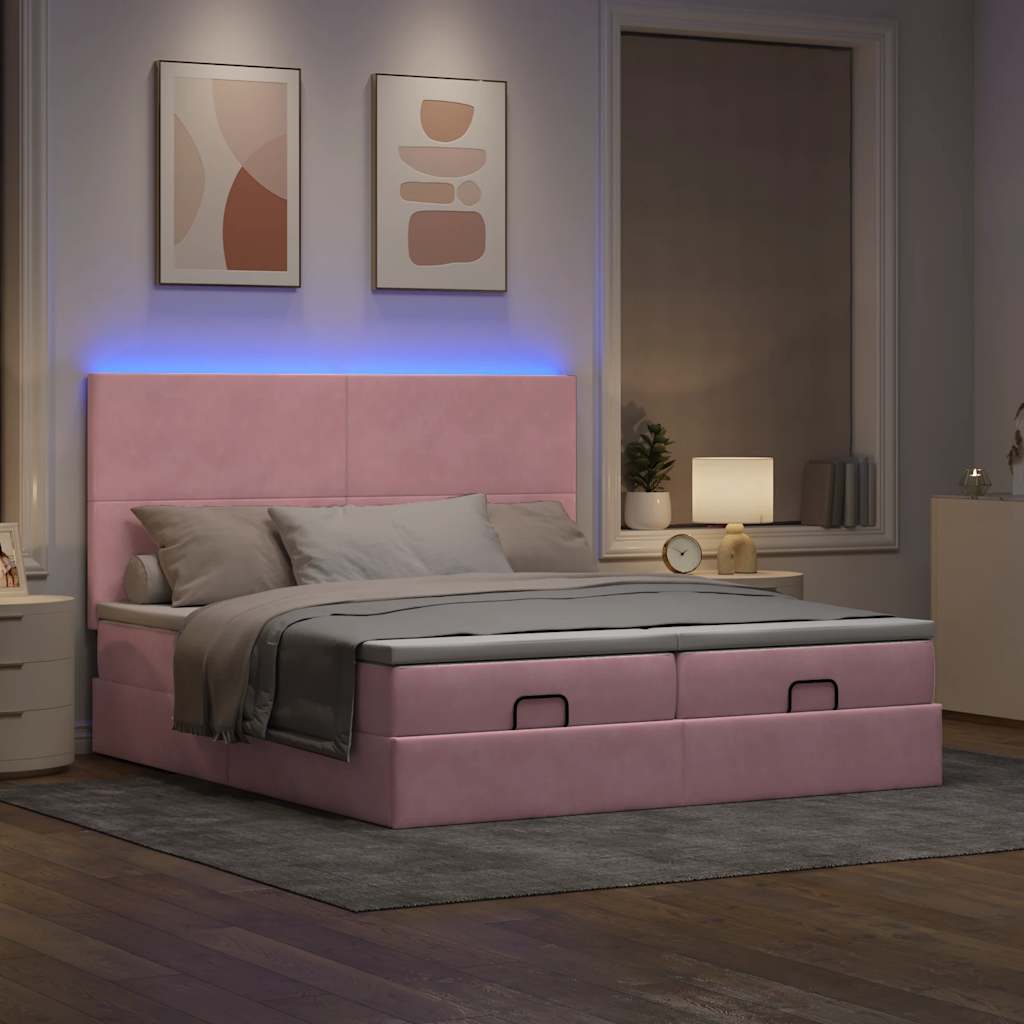 Οθωμανικό κρεβάτι με στρώματα & LEDs Ροζ 180x200cm Velvet - Pakobazaar
