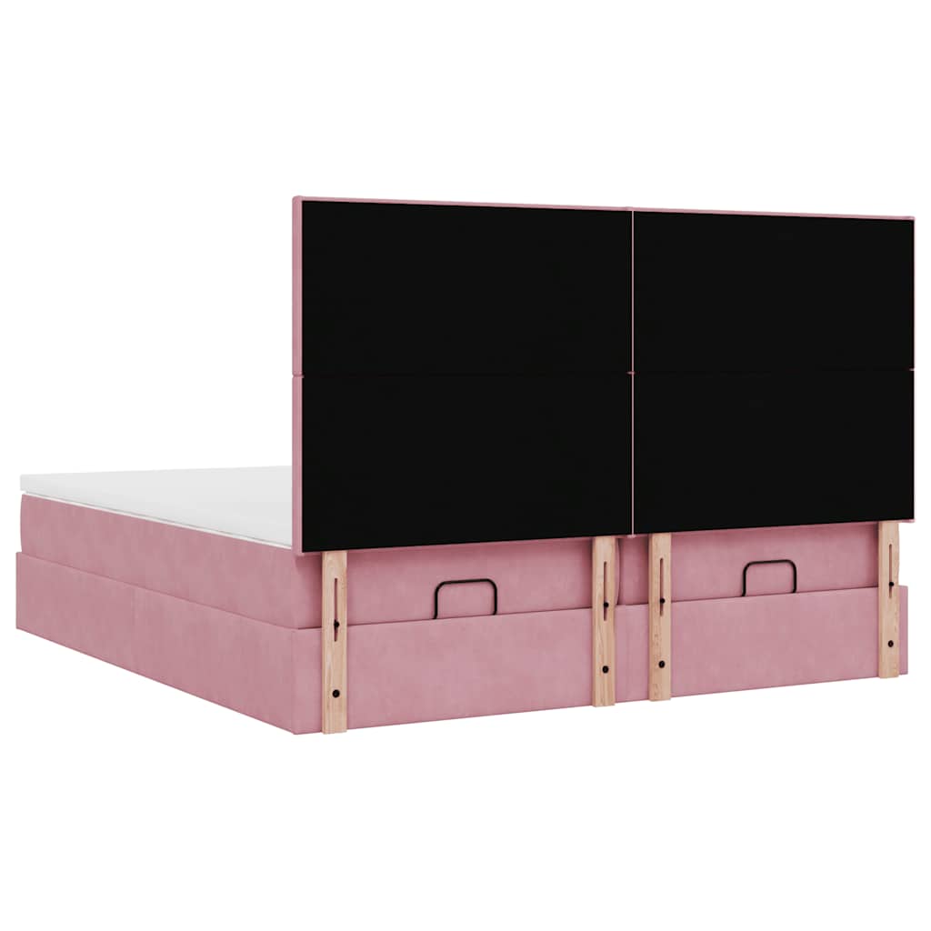 Οθωμανικό κρεβάτι με στρώματα & LEDs Ροζ 180x200cm Velvet - Pakobazaar