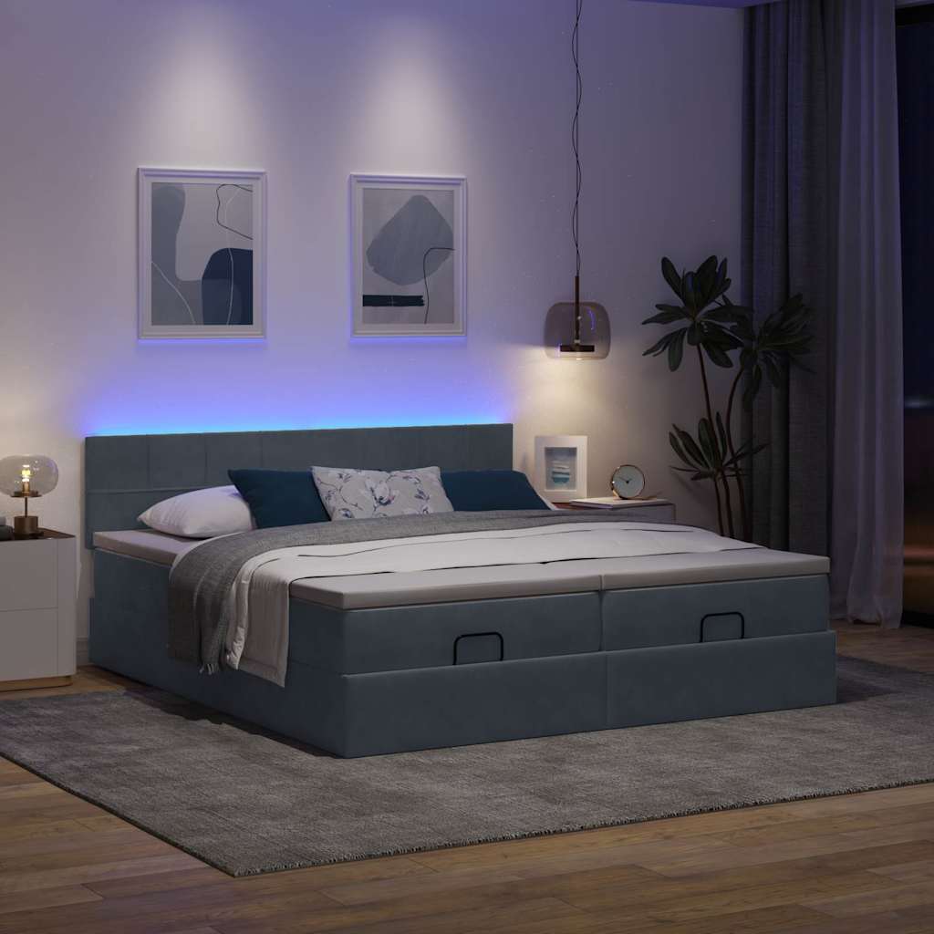 Οθωμανικό κρεβάτι με στρώματα & LEDs Σκούρο γκρι Βελούδο - Pakobazaar