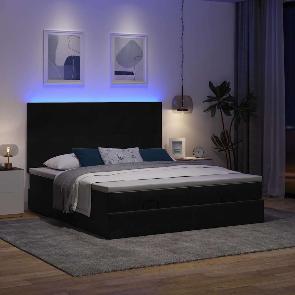Οθωμανικό κρεβάτι με στρώματα & LEDs Μαύρο 200x200cm Velvet - Pakobazaar