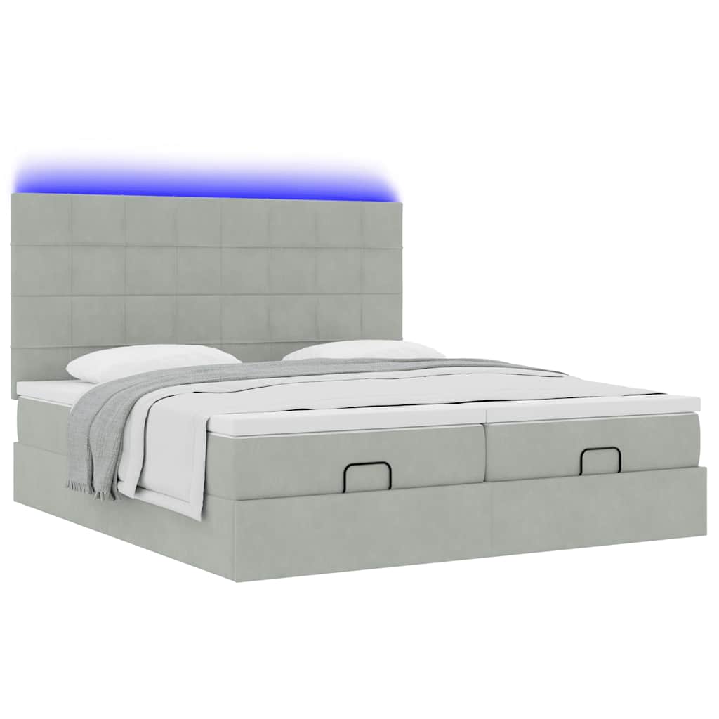 Οθωμανικό κρεβάτι με στρώματα & LEDs Ανοιχτό γκρι Βελούδο - Pakobazaar