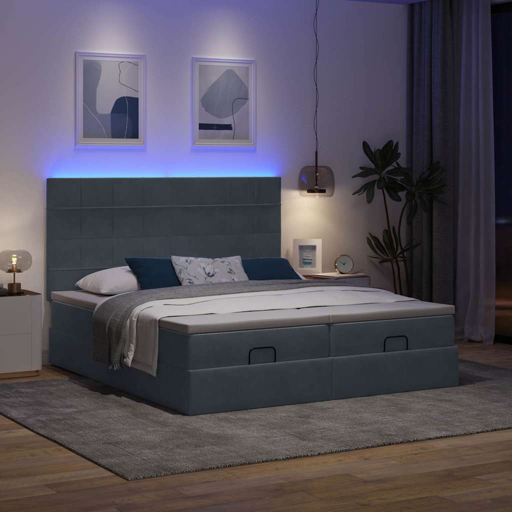 Οθωμανικό κρεβάτι με στρώματα & LEDs Σκούρο γκρι Βελούδο - Pakobazaar