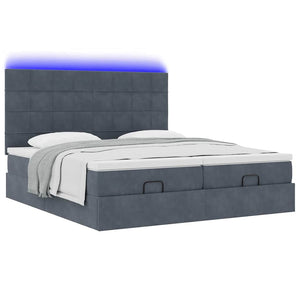 Οθωμανικό κρεβάτι με στρώματα & LEDs Σκούρο γκρι Velvet