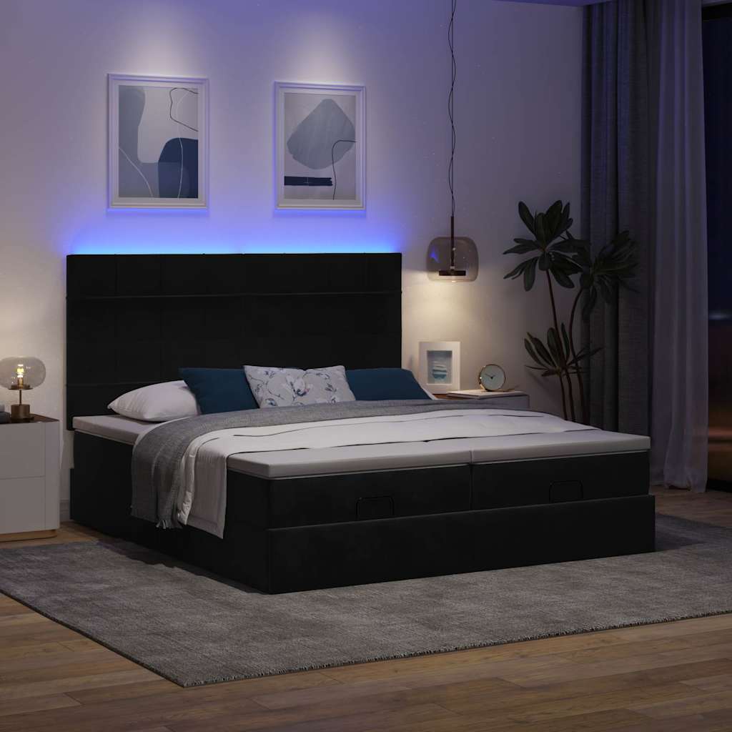Οθωμανικό κρεβάτι με στρώματα & LEDs Μαύρο 180x200cm Velvet - Pakobazaar