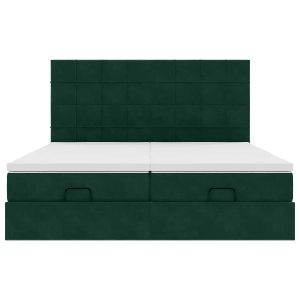 Οθωμανικό κρεβάτι με στρώματα&LEDs Dark Green 180x200cm Velvet - Pakobazaar