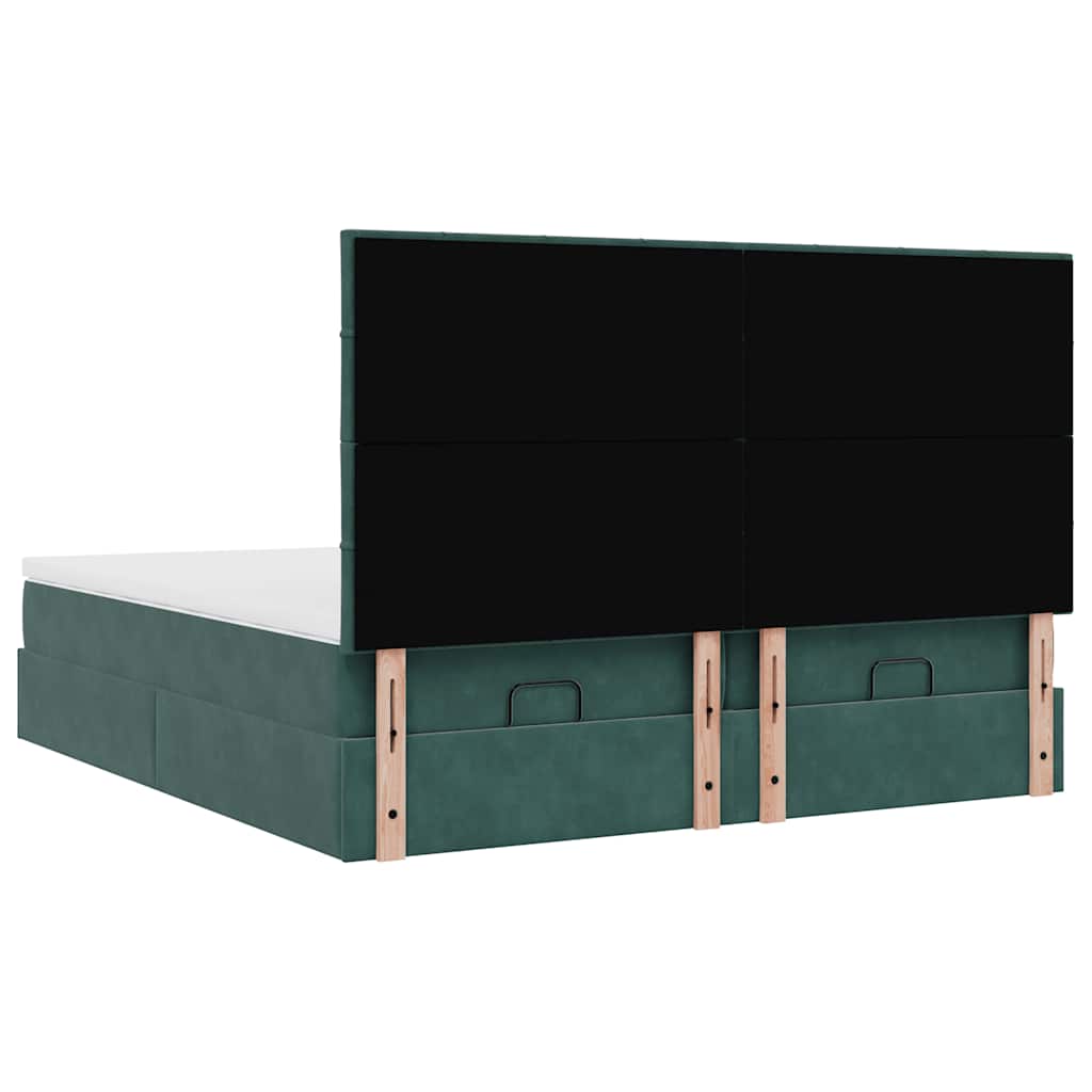 Οθωμανικό κρεβάτι με στρώματα&LEDs Dark Green 180x200cm Velvet - Pakobazaar