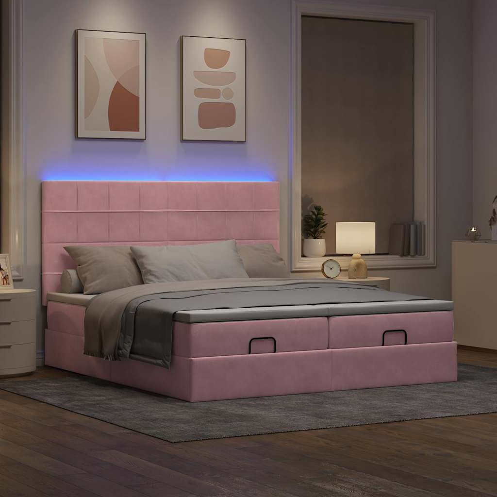 Οθωμανικό κρεβάτι με στρώματα & LEDs Ροζ 180x200cm Velvet