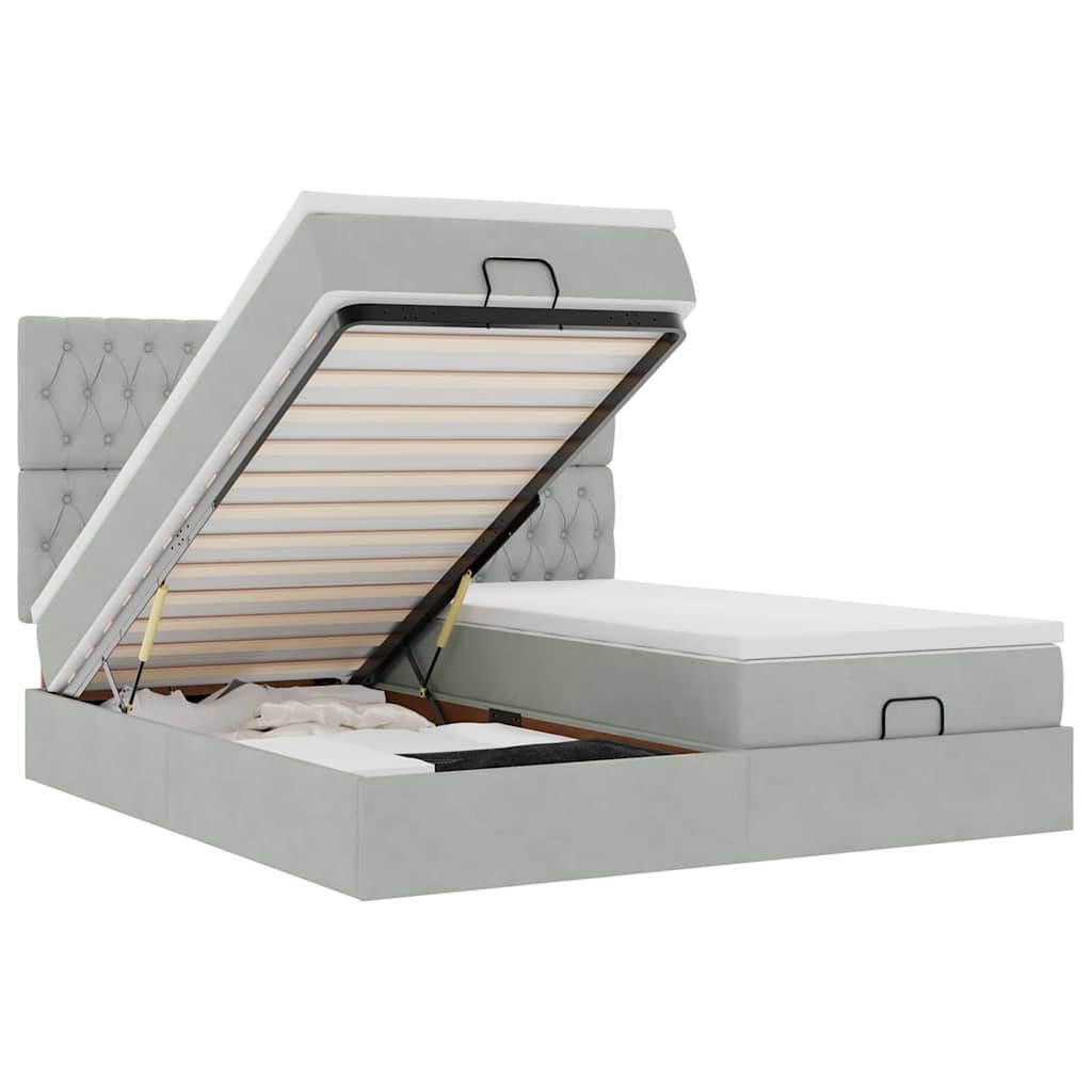 Οθωμανικό κρεβάτι με στρώματα & LEDs Ανοιχτό γκρι Βελούδο - Pakobazaar