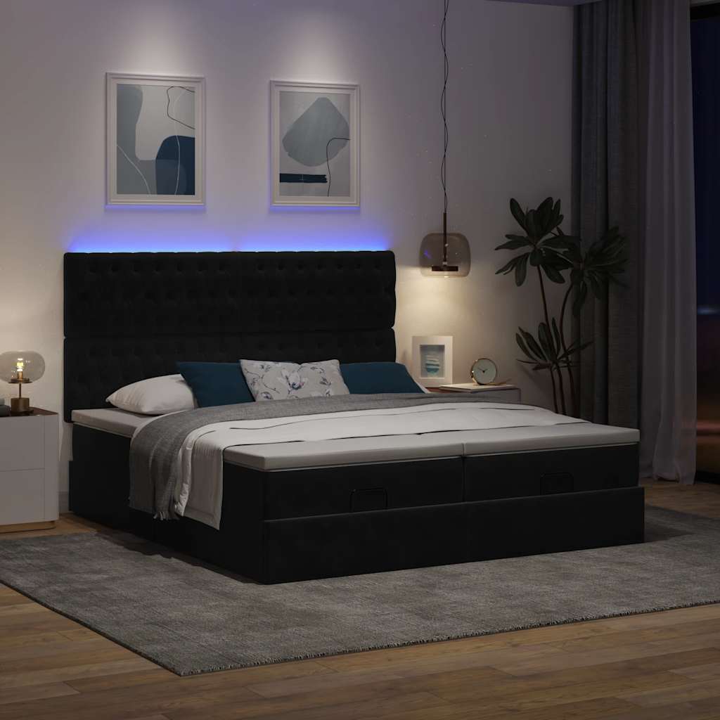 Οθωμανικό κρεβάτι με στρώματα & LEDs Μαύρο 160x200cm Velvet - Pakobazaar