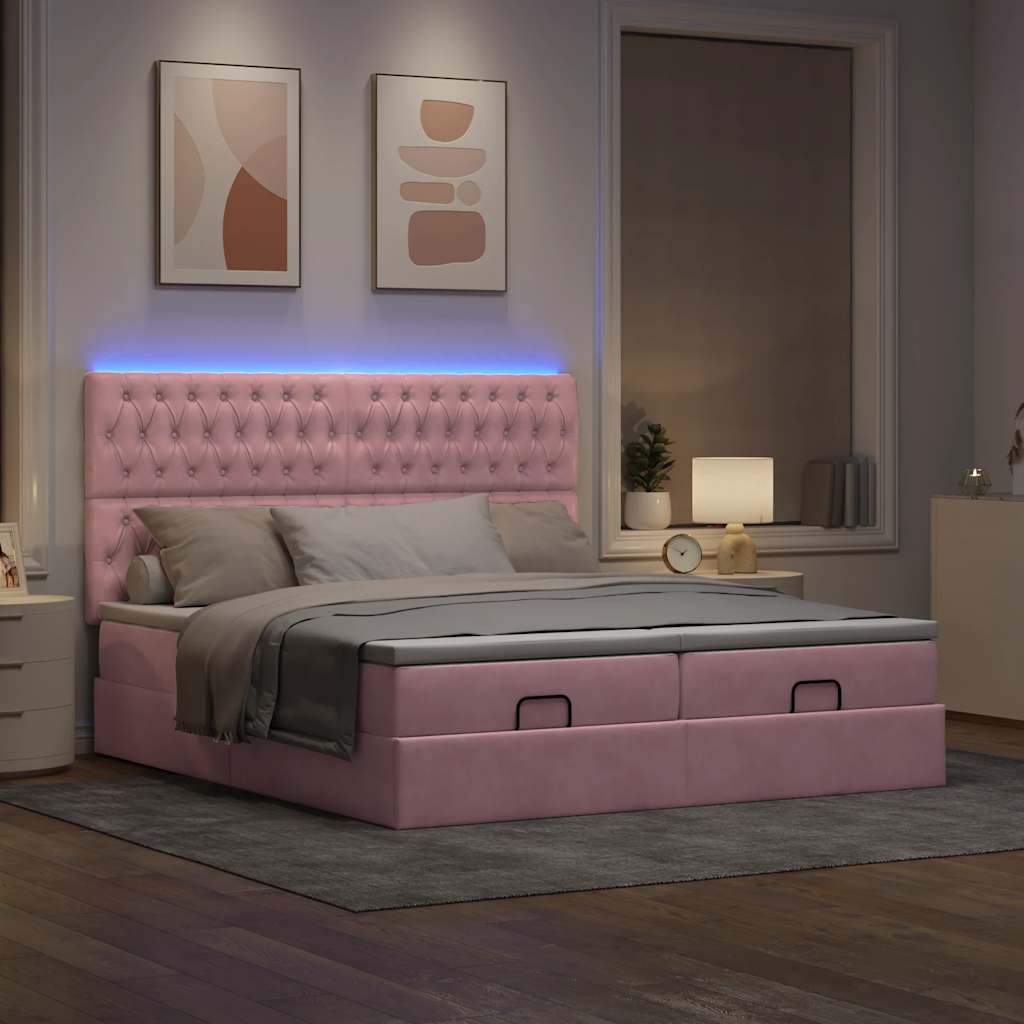 Οθωμανικό κρεβάτι με στρώματα & LEDs Ροζ 160x200cm Velvet - Pakobazaar