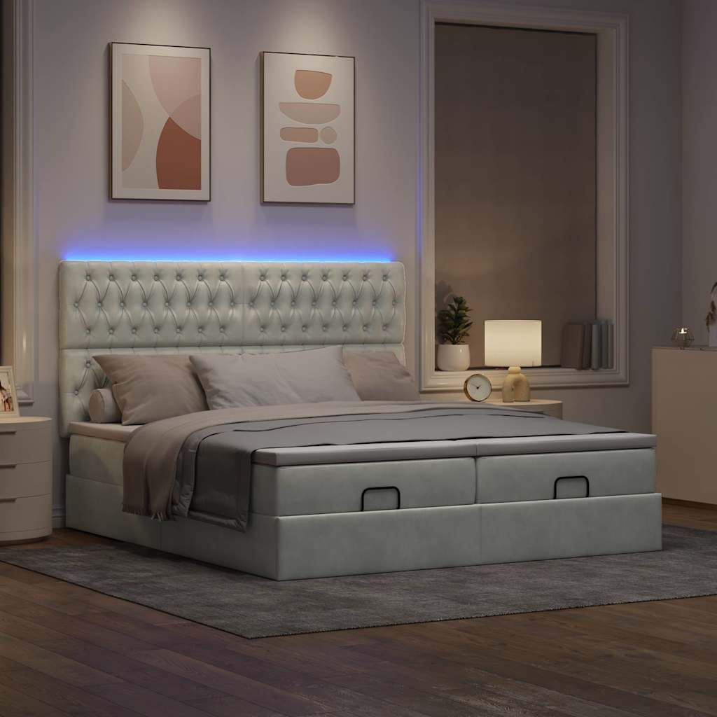 Οθωμανικό κρεβάτι με στρώματα & LEDs Ανοιχτό γκρι Βελούδο - Pakobazaar