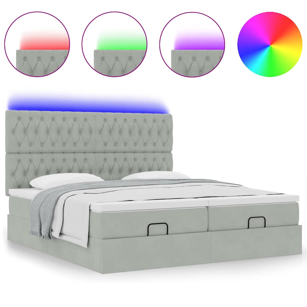 Οθωμανικό κρεβάτι με στρώματα & LEDs Ανοιχτό γκρι Βελούδο - Pakobazaar