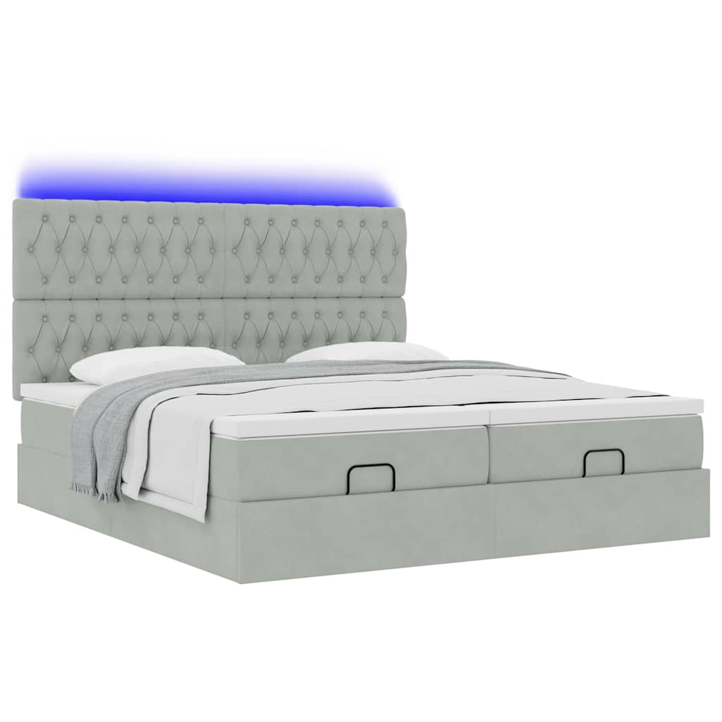 Οθωμανικό κρεβάτι με στρώματα & LEDs Ανοιχτό γκρι Βελούδο - Pakobazaar