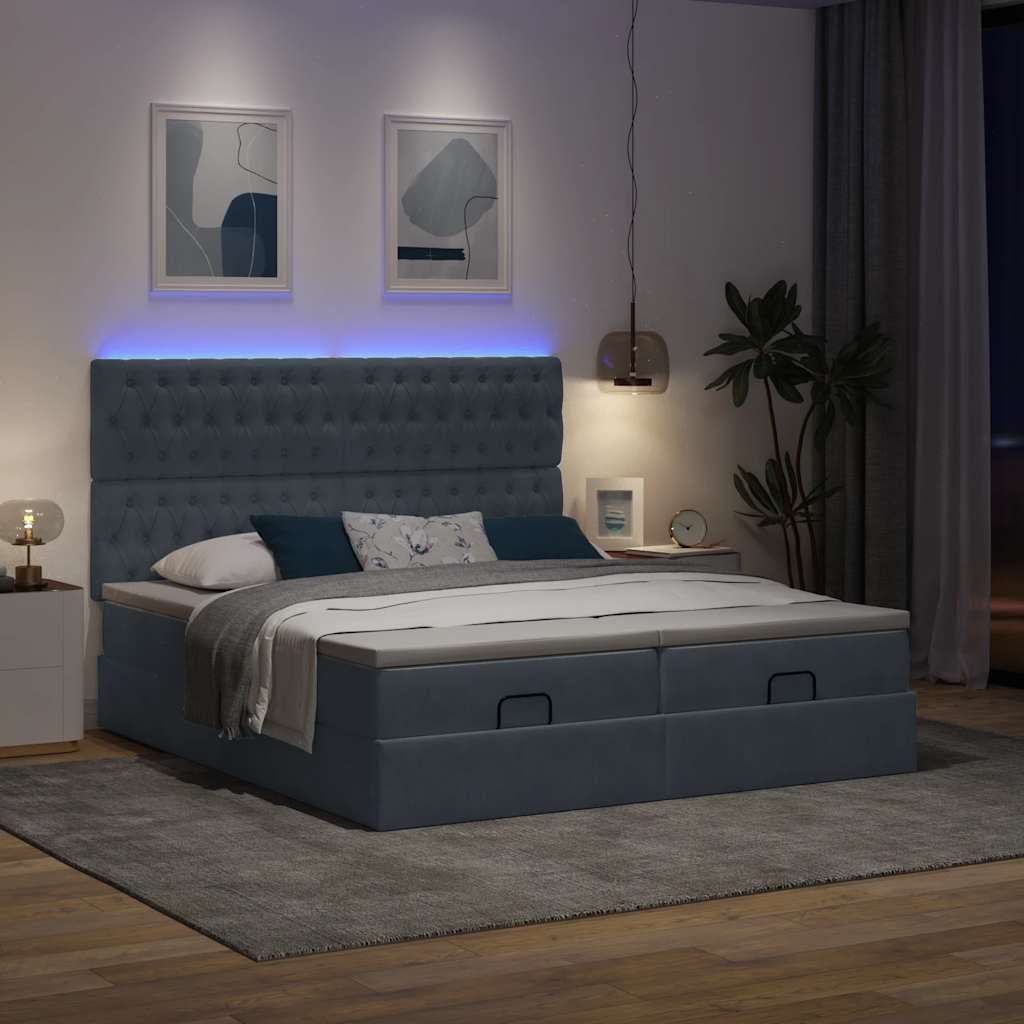 Οθωμανικό κρεβάτι με στρώματα & LEDs Σκούρο γκρι Velvet - Pakobazaar