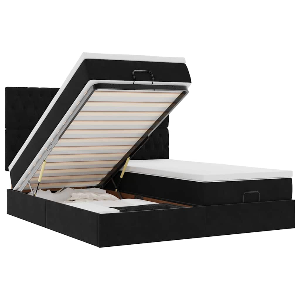 Οθωμανικό κρεβάτι με στρώματα & LEDs Μαύρο 180x200cm Velvet - Pakobazaar