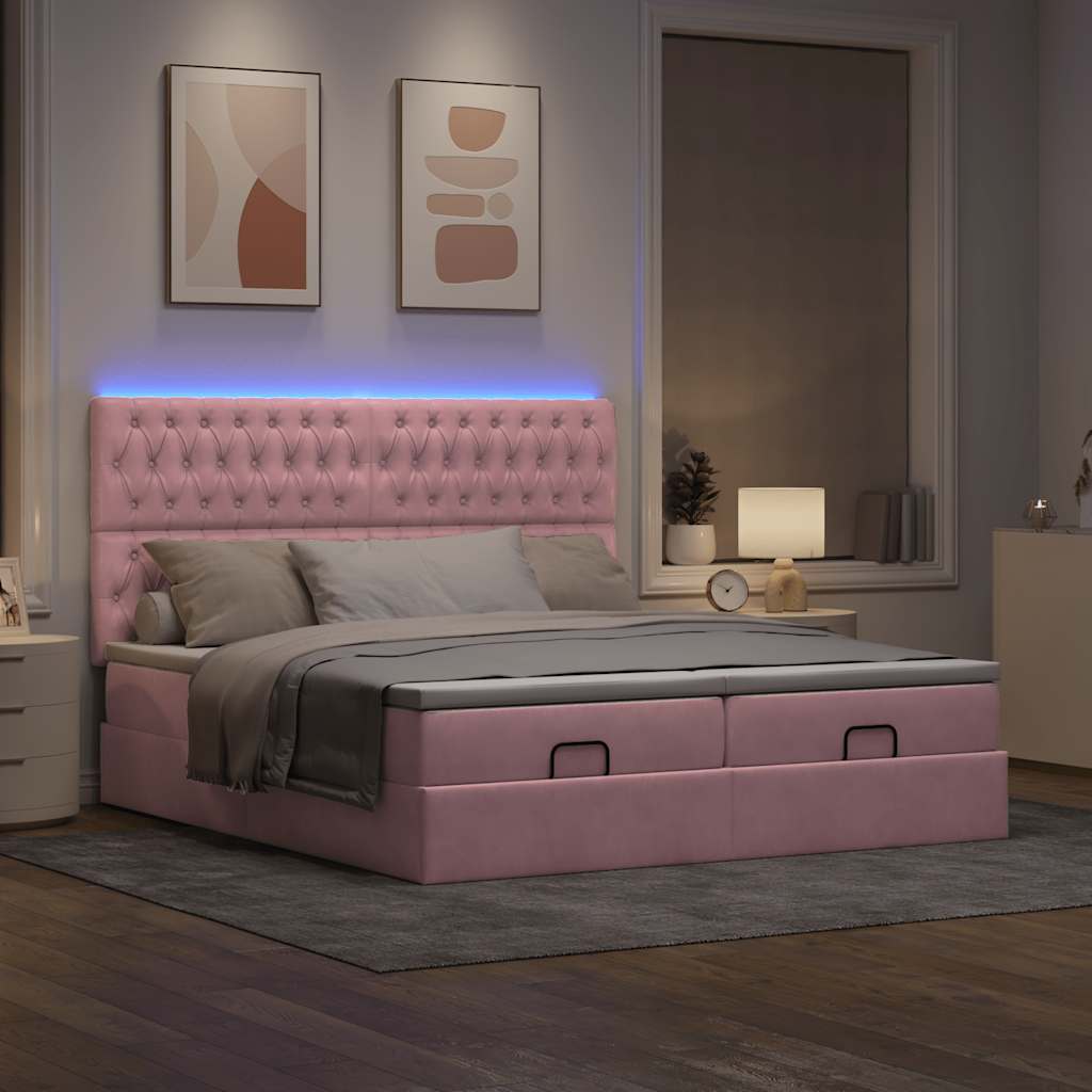 Οθωμανικό κρεβάτι με στρώματα & LEDs Ροζ 180x200cm Velvet - Pakobazaar