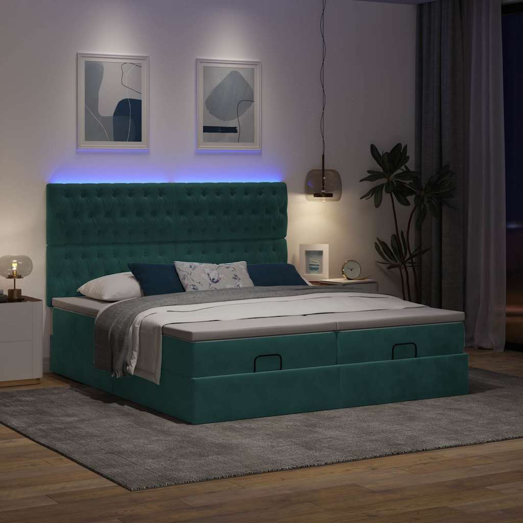 Οθωμανικό κρεβάτι με στρώματα & LEDs Σκούρο πράσινο Βελούδο - Pakobazaar