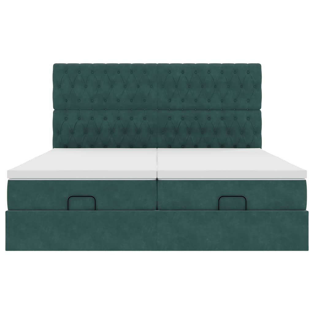 Οθωμανικό κρεβάτι με στρώματα & LEDs Σκούρο πράσινο Βελούδο - Pakobazaar