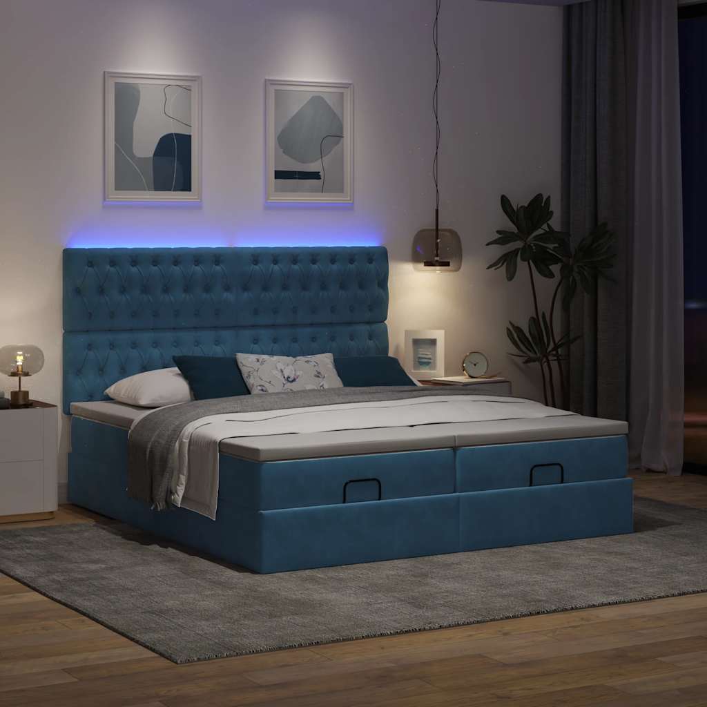 Οθωμανικό κρεβάτι με στρώματα & LEDs Σκούρο μπλε Βελούδο - Pakobazaar