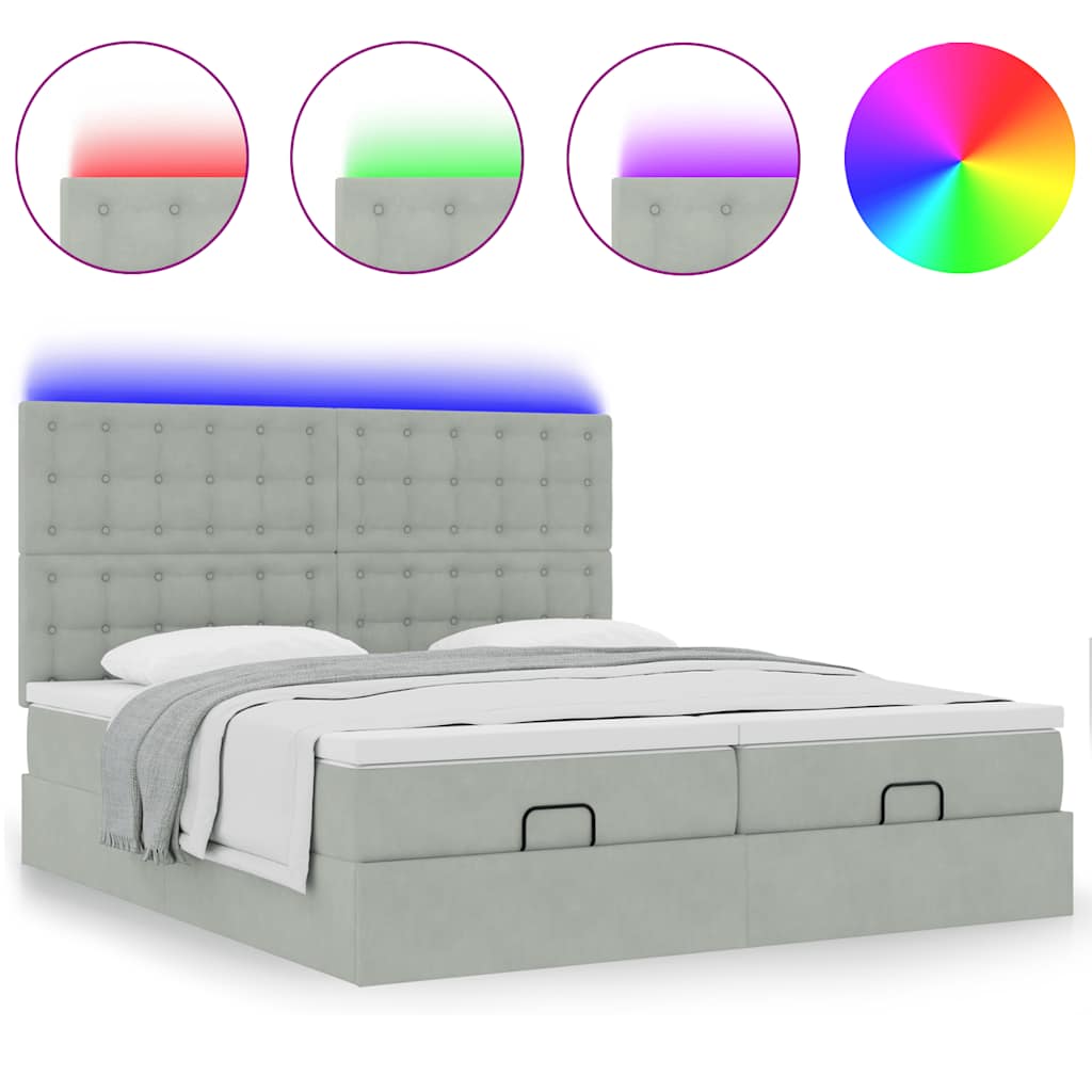 Οθωμανικό κρεβάτι με στρώματα & LEDs Ανοιχτό γκρι Βελούδο - Pakobazaar