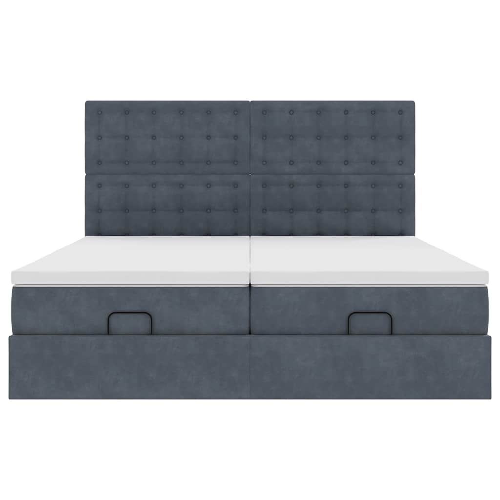 Οθωμανικό κρεβάτι με στρώματα & LEDs Σκούρο γκρι Βελούδο - Pakobazaar