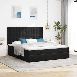 Οθωμανικό κρεβάτι με στρώματα & LEDs Μαύρο 160x200cm Velvet - Pakobazaar