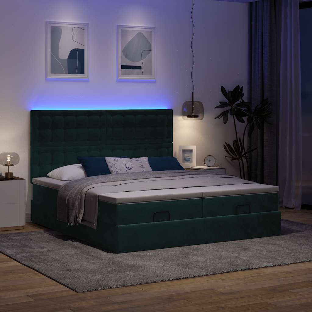 Οθωμανικό κρεβάτι με στρώματα & LEDs Σκούρο πράσινο Βελούδο - Pakobazaar