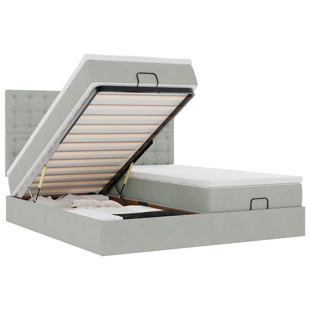 Οθωμανικό κρεβάτι με στρώματα & LEDs Ανοιχτό γκρι Βελούδο - Pakobazaar