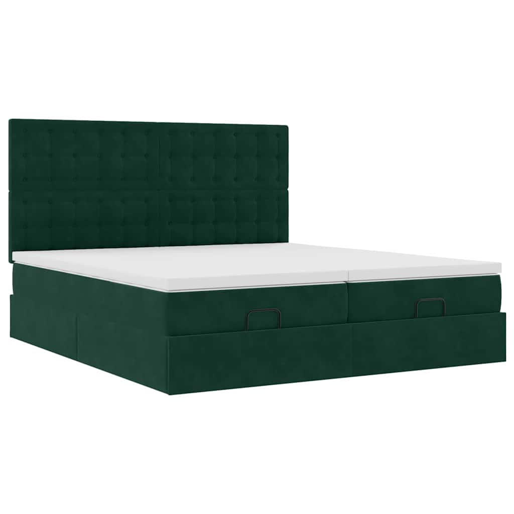 Οθωμανικό κρεβάτι με στρώματα&LEDs Dark Green 180x200cm Velvet - Pakobazaar