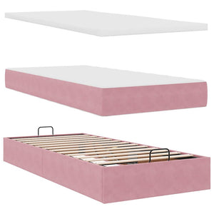 Οθωμανικό κρεβάτι με στρώματα & LEDs Ροζ 180x200cm Velvet - Pakobazaar