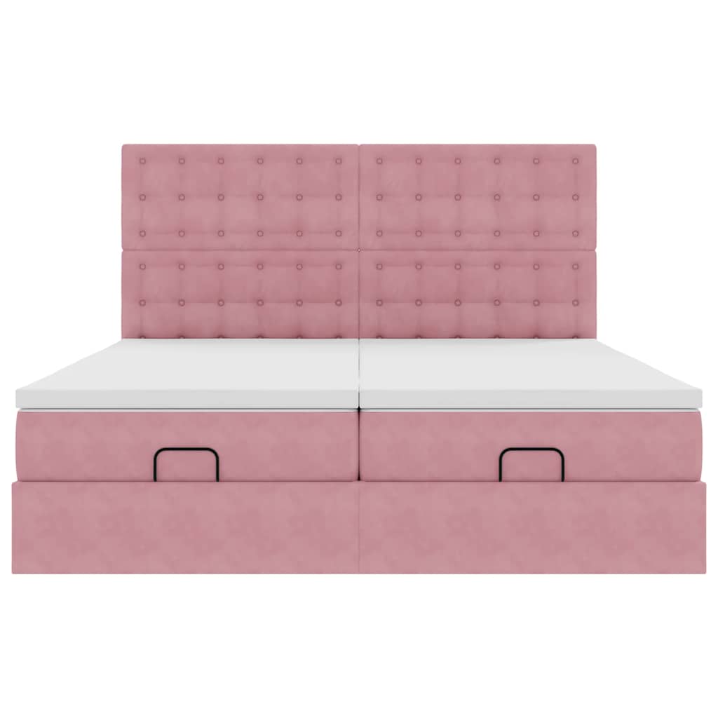 Οθωμανικό κρεβάτι με στρώματα & LEDs Ροζ 180x200cm Velvet - Pakobazaar