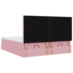 Οθωμανικό κρεβάτι με στρώματα & LEDs Ροζ 180x200cm Velvet - Pakobazaar